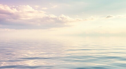 Fototapeta premium Serene Seascape Calm Ocean Water Under Pastel Sky with Clouds at Sunset