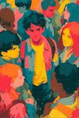 Together against violence and aggression for a safe school, bullying and conflict at school modern vector art cover