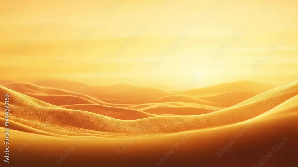 Poster Smooth sand dunes forming a mesmerizing pattern under the warm glow of the setting sun, creating a tranquil and serene atmosphere in a vast desert landscape