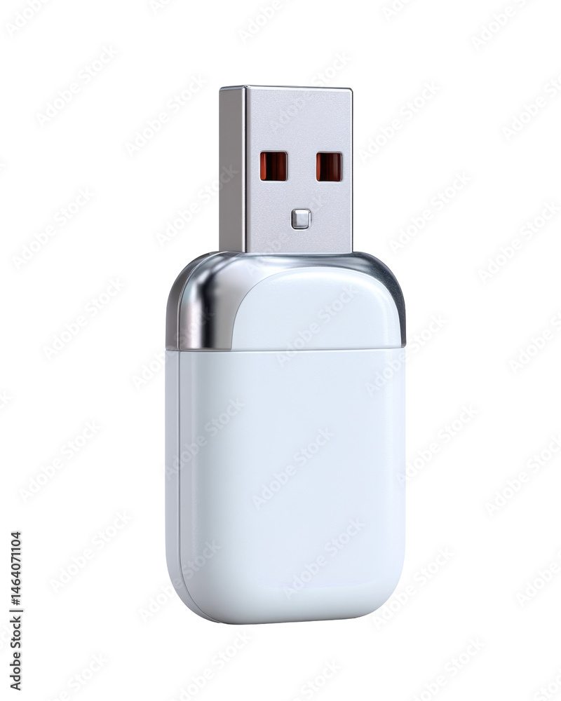 Poster modern white usb flash drive with silver accents studio shot data storage device isolated on transpa