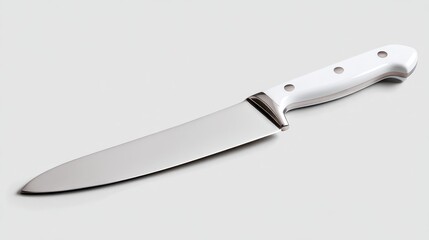 Obraz premium Closeup of a whitehandled knife on pristine white background, study in minimalist design
