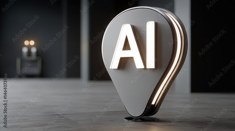 Poster conceptual icon of ai-led positioning representing algorithmic branding structure for enhanced marke