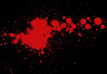 Red Blood Splatter Isolated on Black Background Stain Texture