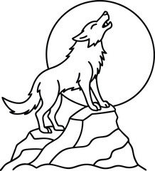 Howling Werewolf Line Art Illustration for Halloween