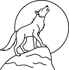 Howling Werewolf Line Art Illustration for Halloween