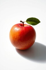 Fresh Red Apple with Green Leaf on White Background Still Life