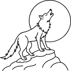 Howling Werewolf Line Art Illustration for Halloween
