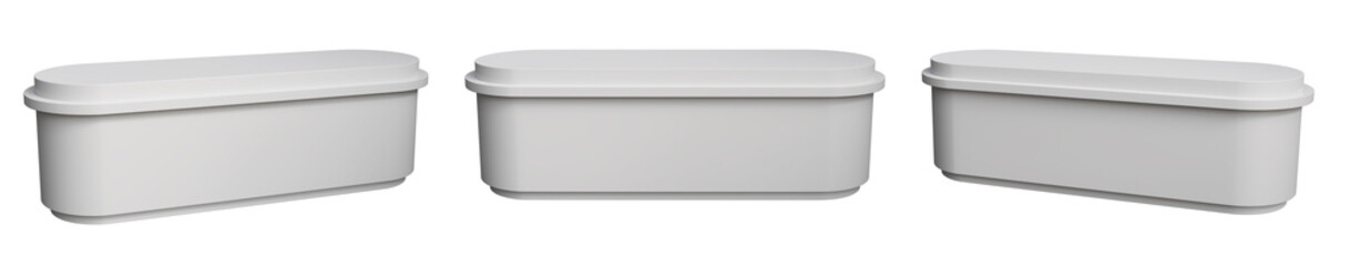 Advertising booth stand mockup. Isolated on white background, compact, attention-grabbing display designed to showcase products or services. White blank kiosk, counter desk, table mock up, 3d render	
