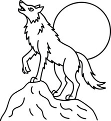 Howling Werewolf Line Art Illustration for Halloween