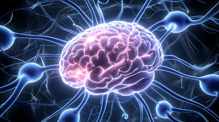 Glowing Digital Illustration Of Human Brain With Neural Connections