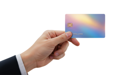 Isolated Hand Holding Holographic Credit Card