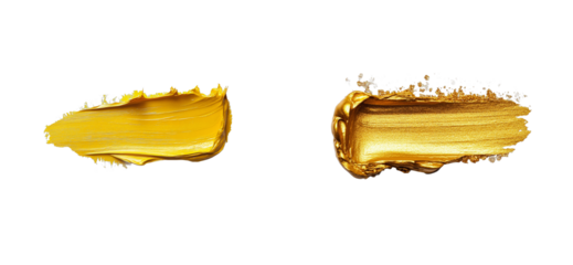 Yellow and gold textured brush strokes, cut out transparent