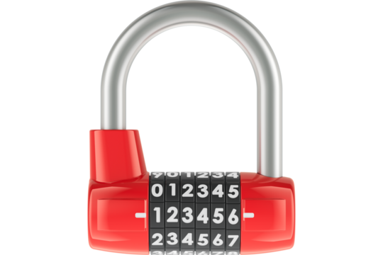 Red Combination Padlock with Silver Shackle Close Up
