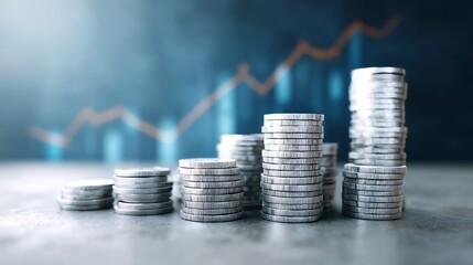 Growing Stacks of Coins Illustrate Financial Growth and Investment Success