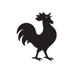 Farm Rooster Crowing Silhouette, Bold Minimal Bird Shape Vector