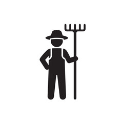 Farmer with Rake Silhouette, Smooth Simple Worker Icon Vector