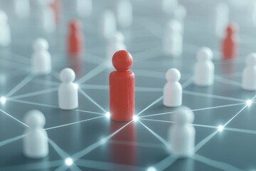 Red Figure Standing Out In A Network Of White Figures