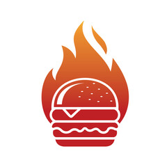 Creative burger hamburger fire flame logo vector icon symbol	