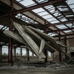 Obraz premium Ruinous Concrete Structure in Abandoned Factory Building in Daylight