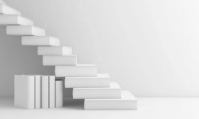 Obraz premium 3D white staircase made of books on clean isolated background