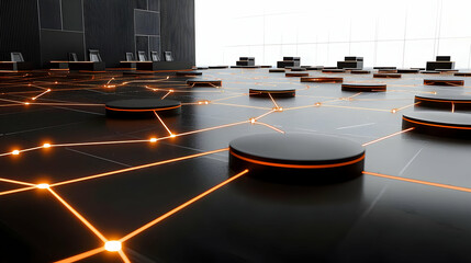 Futuristic Network Platforms With Orange Illumination