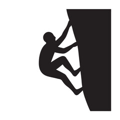 Person Rock Climbing Silhouette, Bold Minimal Shape Adventure Icon Vector