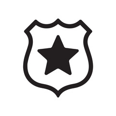 Police Badge Star Shape Silhouette, Clean Bold Outline Law Icon Vector
