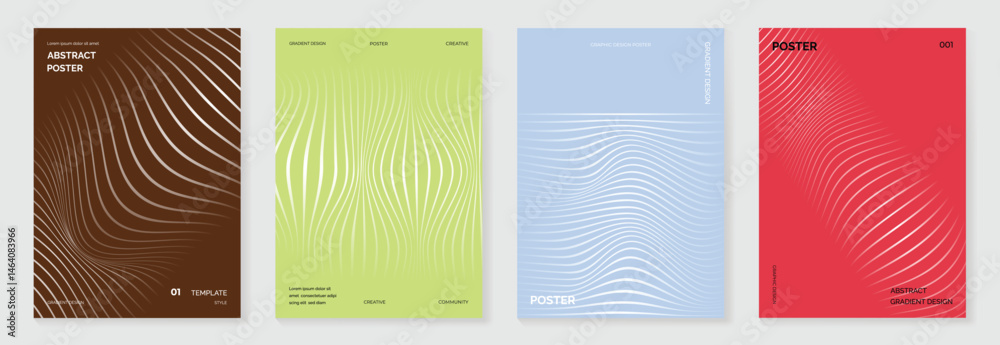 Aufkleber abstract line wave poster background vector set. cover template with vibrant perspective dot halfton