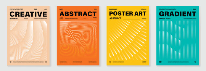 Fototapeta na wymiar Abstract line wave poster background vector set. Cover template with vibrant perspective dot halftone, line wave. Ideal design for social media, cover, banner, music, ads.