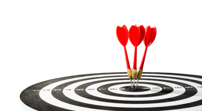 three red dart on target isolated