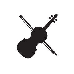 Violin with Bow Crossing Silhouette, Bold Curves Music Icon Vector
