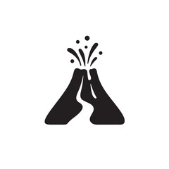 Volcano Erupting Silhouette, Bold Minimal Shape Nature Icon Vector