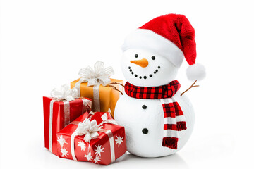 Festive Snowman with Gifts, Christmas Holiday Decoration.