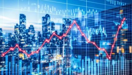 City Skyline With Declining Graph At Night