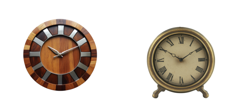 Two clocks with Roman numerals, timepiece design, cut out transparent - Powered by Adobe