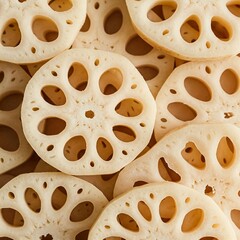 Fototapeta premium Many lotus root slices.filling the entire frame.