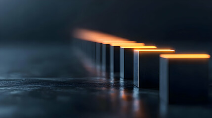 Abstract Orange Illuminated Cubes On Dark Background