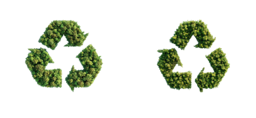 Forest texture in shape of recycle symbols, cut out transparent