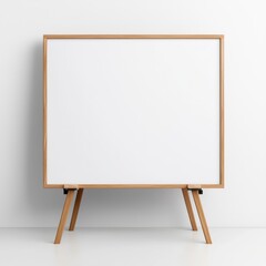 Blank Chalkboard on Wooden Easel Against White Wall Background