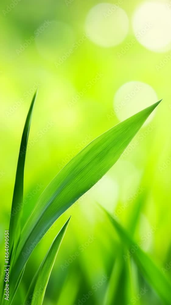 Poster fresh, vibrant green grass blades reach towards the sunlight, creating a serene and refreshing natur