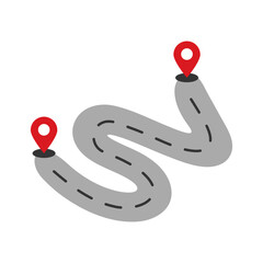 Curvy road with destination markers