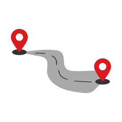 Curvy road with destination markers