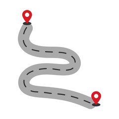 Curvy road with destination markers