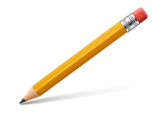 A single yellow pencil with a pink eraser and graphite tip casting a soft shadow on a white background