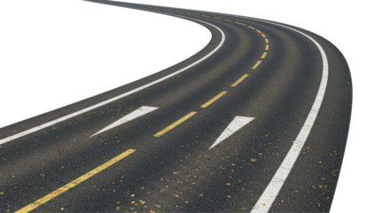 Isolated Asphalt Road with Arrows and Yellow Lines