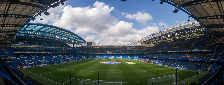 A panoramic view of Stamford Bridge, home of Chelsea FC in London, UK