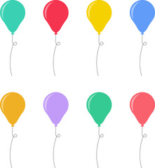 Balloon in flat style. Bunch of balloons for birthday or party. Flying balloon with rope. Flat icon illustration isolated on white background. © Volodymyr2
