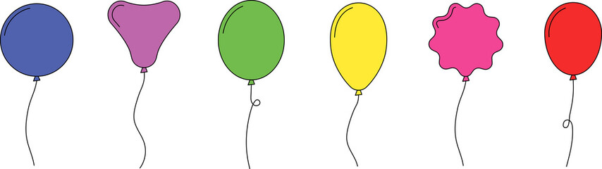 Balloon in flat style. Bunch of balloons for birthday or party. Flying balloon with rope. Flat icon illustration isolated on white background. © Volodymyr2