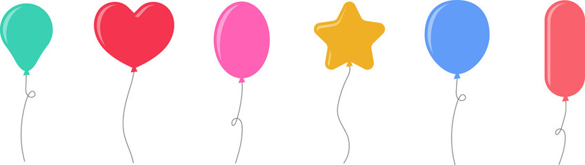 Balloon in flat style. Bunch of balloons for birthday or party. Flying balloon with rope. Flat icon illustration isolated on white background. © Volodymyr2
