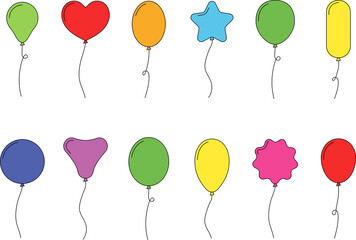 Balloon in flat style. Bunch of balloons for birthday or party. Flying balloon with rope. Flat icon illustration isolated on white background. © Volodymyr2